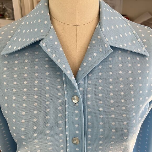 Groovy 70s 200% Poly Tunic Length Shirt Iridescent Buttons. Brady Bunch Vibe - Picture 4 of 16